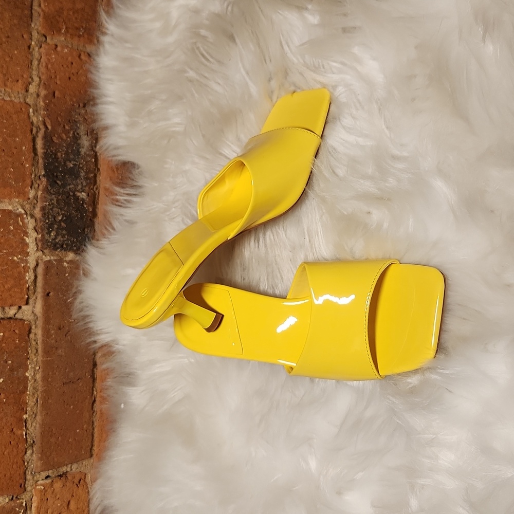 Yellow Patent Leather Kitten Heel Mules NWOT